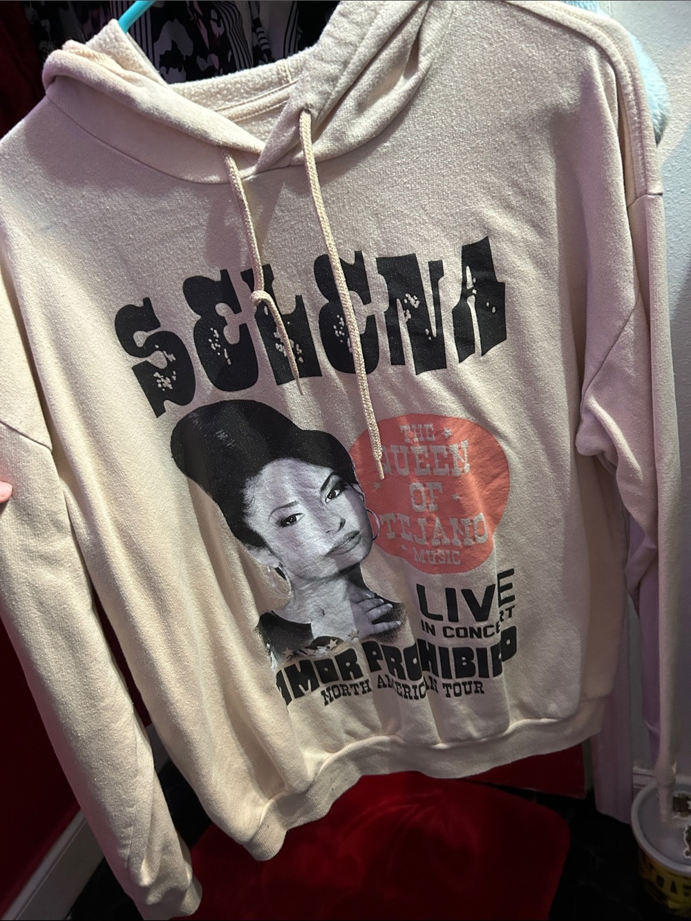 Selena Cream Graphic Hoodie Sweater with Selena Print
